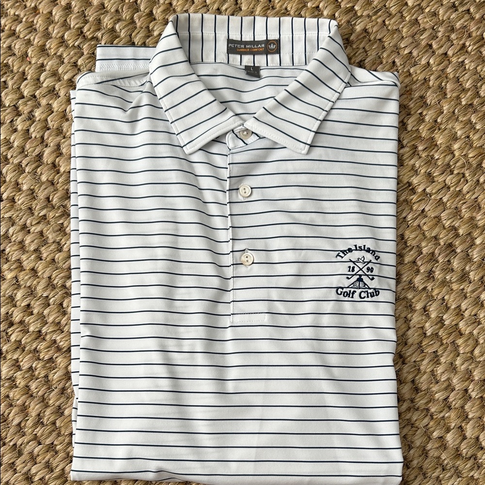 Peter Millar White and Blue Striped Polo Shirt